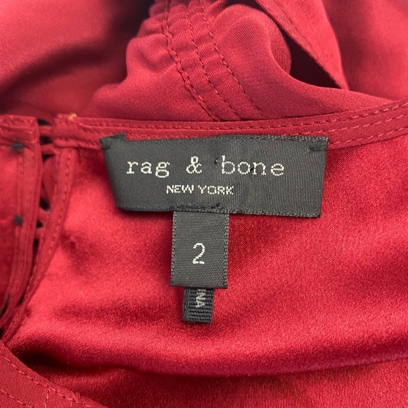 RAG & BONE Maris Deep Berry Silk Ruched Short Sleeve Top Size 2 - Picture 8 of 9